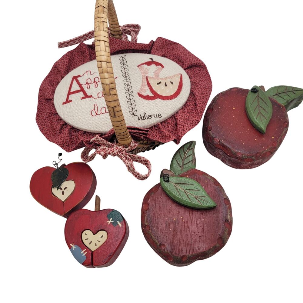 Apple A Day Basket Wall Hanging Set Country Kitchen Decor Teacher Fall